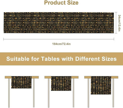 Egyptian Table Runner, Retro Egypt Mythology African Hieroglyphics Alphabet Murals Black Pattern Table Runner for Family Kitchen Coffee Dining Farmhouse Party 13x120in