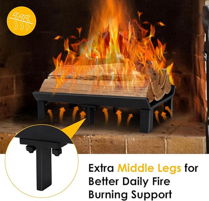 STBoo Fireplace Grate 17inch - Wood Stove Grates Heavy Duty | Fireplace Log Holder | Firewood Log Burning Wrought Iron Rack | Fire Pit Tray for Indoor Chimney Hearth & Outdoor Kindling Tool
