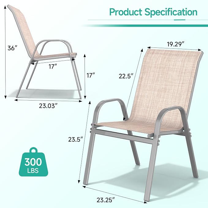 Patio Chairs Set of 6, All Weather Outdoor Dining Chairs | Stackable Dining - Image 3