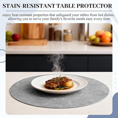 13'' Round Placemats Set of 6, PU Leather Table Mats, Non Slip Heat Resistant Waterproof Oilproof Washable Protective Wipeable for Dining Table, Kitchen, Party Decoration Indoor Outdoor, Gray