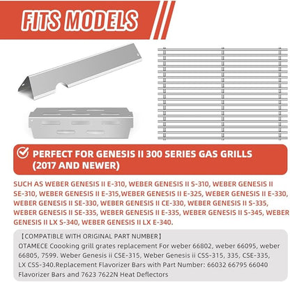Grill Replacement Parts for Weber Genesis II GS4 Grill Parts, 66032 Flavorizer Bars,66095 Cooking Grates 66795 Heat Deflector for Weber Genesis ii E-310 E-315 S-335 Stainless Steel