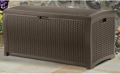 Suncast 99 Gallon Deck Garden Garage Home Wicker Resin Pool Box - Image 8