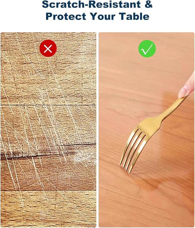 Crystal Clear Plastic Table Cover Protector, 42" x 96" Spill Resistant Easy Flat PVC Desk Pad Mat, 1.5mm Thick Rectangle Vinyl Table Top Protector for Dining Room Table, Office, Dresser