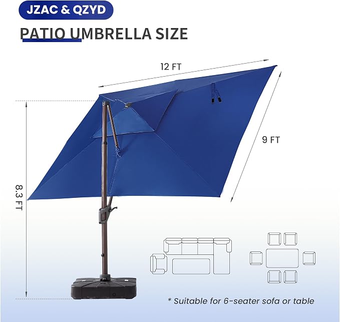 JZAC & QZYD 9x12 FT Cantilever Offset Patio Umbrella - Image 4