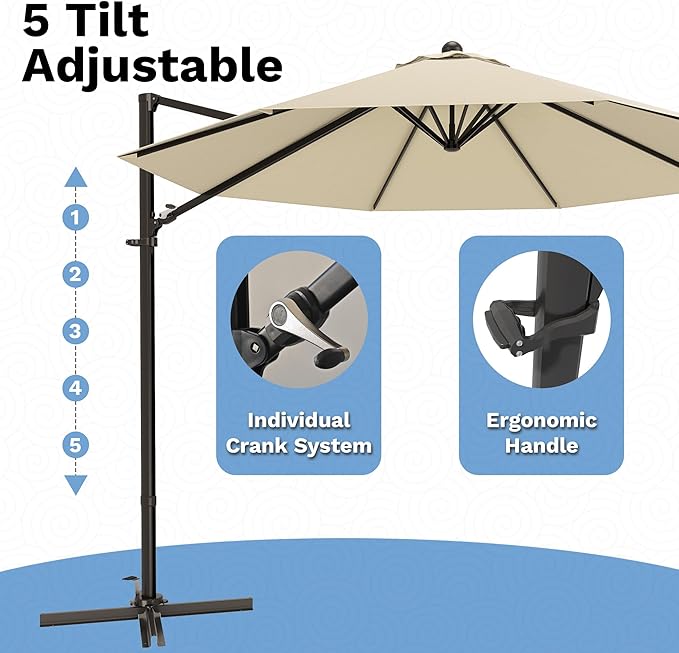 Devoko 10ft Cantilever Patio Umbrella, Round Large Outdoor Umbrella - Image 5