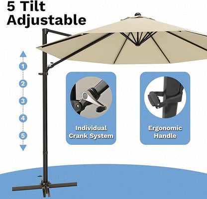 Devoko 10ft Cantilever Patio Umbrella, Round Large Outdoor Umbrella - Image 5