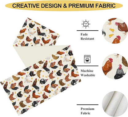 Farmhouse Rooster Table Runner, Rustic Farm Animals Cow Pig Chicken Coffee Table Center Decor for Home Kitchen Dining Patio Holiday Party Indoor Outdoor Table Decorations, 13"x72" Inch
