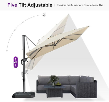 PURPLE LEAF Outdoor Umbrella 8' x 8' Square Premium Sun Protection Beige | - Image 6