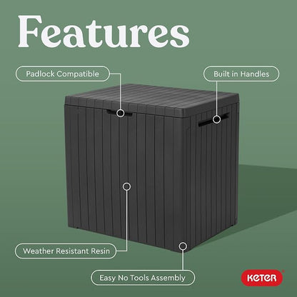 Keter City 30 Gal Outdoor Storage Box and Patio Side Table | Grey, Weatherproof - Image 3