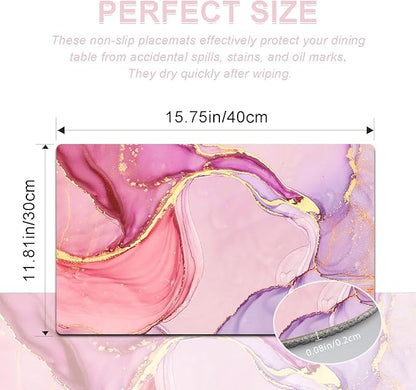 Marble Pink Placemats Set of 4 - Faux Leather Heat Resistant Placemats for Dinner Table, Non-Slip Waterproof Oil-Proof Washable Reusable Placemat for Indoor Outdoor Kitchen Decor, 15.75In*11.81In