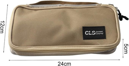 Portable Camping Kitchen Utensil Organizer Roll Bag Outdoor Cutlery Storage Case Tableware Holder for Travel Picnic Backpacking BBQ Hiking Beach Park Activities（Khaki）