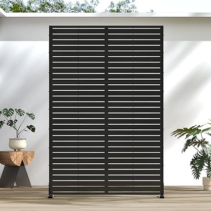 Casaphoria Metal Privacy Screen Outdoor, 72" H x 47" W Freestanding Decorative Privacy Screen for Patio Deck Balcony Garden with Stable Base, Black-Louvered