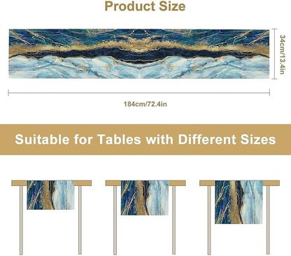 Marble Table Runner, Blue Texture Abstract Art Print Table Runner for Indoor Home Living Room Party Dining Kitchen 13x36in