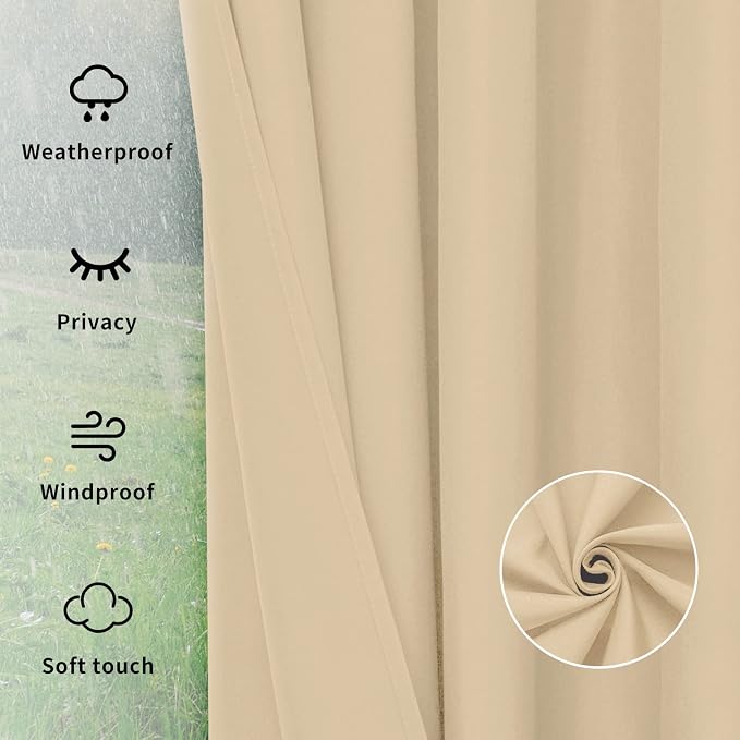 Easy-Going Outdoor Curtains for Patio 1 Panel, 150x84 inch, Weatherproof - Image 6