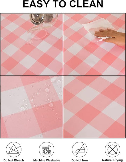 Cupuamon 2 Pack Waterproof Polyester Fabic Rectangle Checkered Tablecloth，60x102 Outdoor Table Cloth，Oil Stain Prevention Table Cloth for Pinics and Parties（Pink and White）