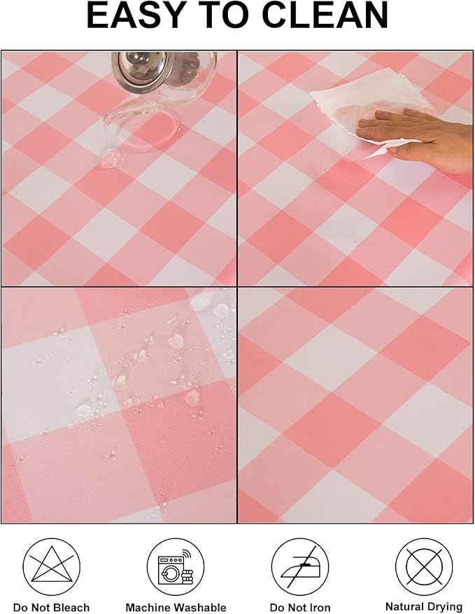 Cupuamon 2 Pack Waterproof Polyester Fabic Square Checkered Tablecloth，54x54 Outdoor Table Cloth，Oil Stain Prevention Table Cloth for Pinics and Parties（Pink and White）