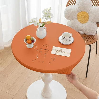 Fall Round Fitted PU Tablecloth with High Elastic Edge 43 Inch Dia Waterproof Oil Proof Table Cloth Anti-Scald Stain-Resistant Wipeable Table Cover for Indoor Outdoor Picnic (Orange,43" Dia)