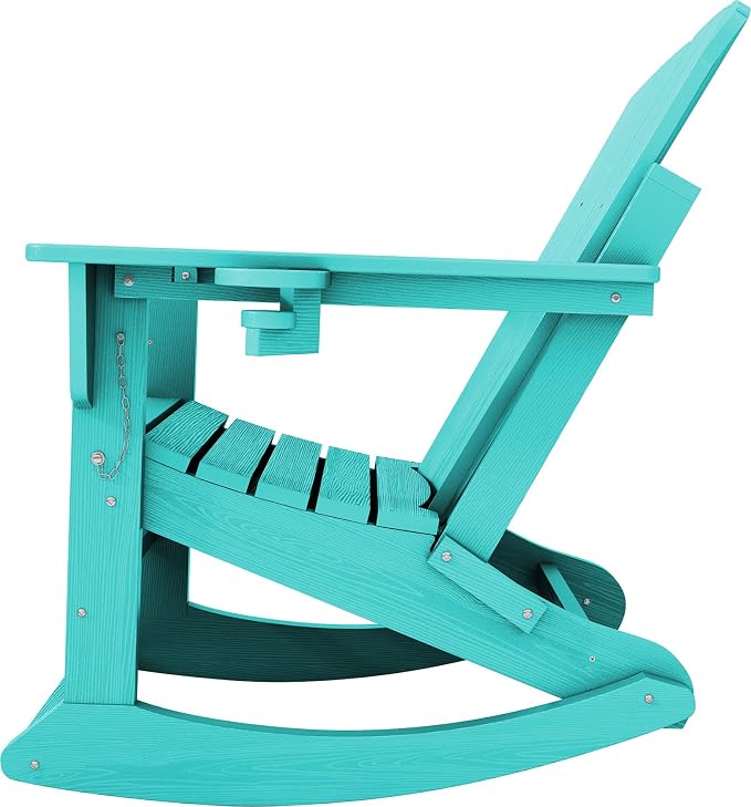 Adirondack Rocking Chair with Ottoman and Cup Holders | HDPE Porch Rocker - Image 9