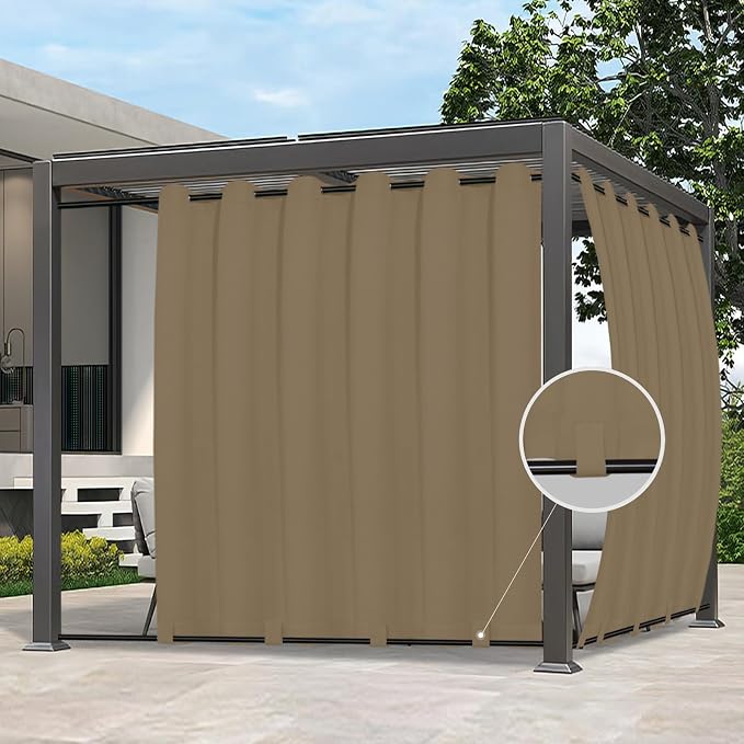 Easy-Going Outdoor Curtains for Patio 1 Panel, 110x108 inch, Khaki | Waterproof by Easy-Going