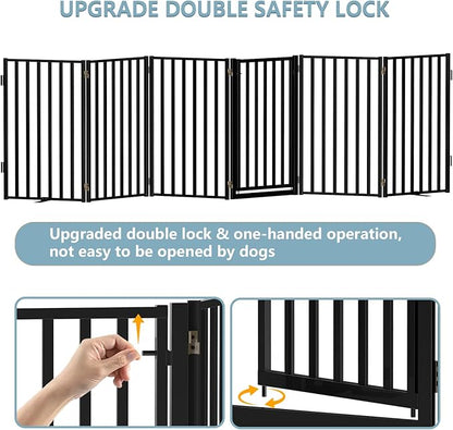 Full Metal Freestanding Dog Gates with Door, 32" Height Dog Fences for Indoor & Outdoor, Extra Wide Foldable Pet Gates for Stairs, Hallways, Doorways, Yard (6 Panels, 120" W × 36" H)