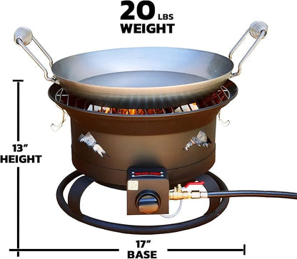 Trail Fire 4-in-1 Grill Portable BBQ with Grill, Wok, Pizza Oven, and Portable Fire Pit (Pizza Stone & Carry Bag Included) - 16" Grilling Surface