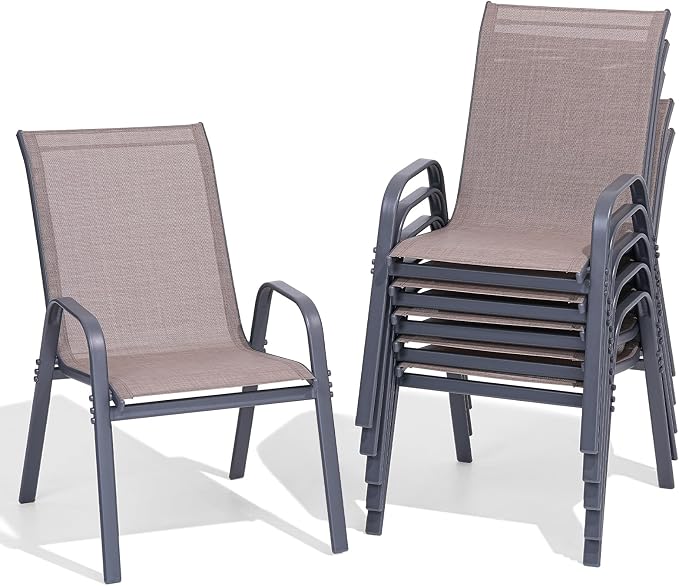 Patio Chairs Set of 6, All Weather Outdoor Dining Chairs | Stackable Dining by Dovov