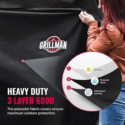 Grillman Grill Cover, BBQ Outdoor Grill Covers, Charcoal, Gas Grills, Waterproof, Rip-Proof, Weather-Resistant, Anti-UV, Barbecue Cover for Weber, Genesis, Charbroil, Nexgrill, etc (Black, 72 Inch)