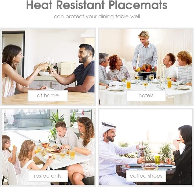 Oval Waterproof Placemats Set of 6,Black Faux Leather Placemat Non Slip Reversible,Heat Resistant Wipeable Table Placemats for Dining Table,Modern Table Protectors