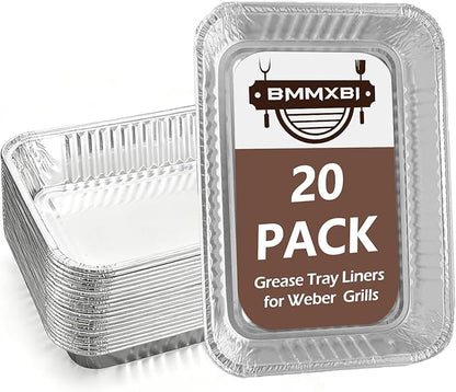 20-Pack Aluminum Grill Drip Pans for 6415 Weber Grill, Universal Disposable Foil Grease Tray Liners for Weber Spirit, Traveler, Genesis, Q Series