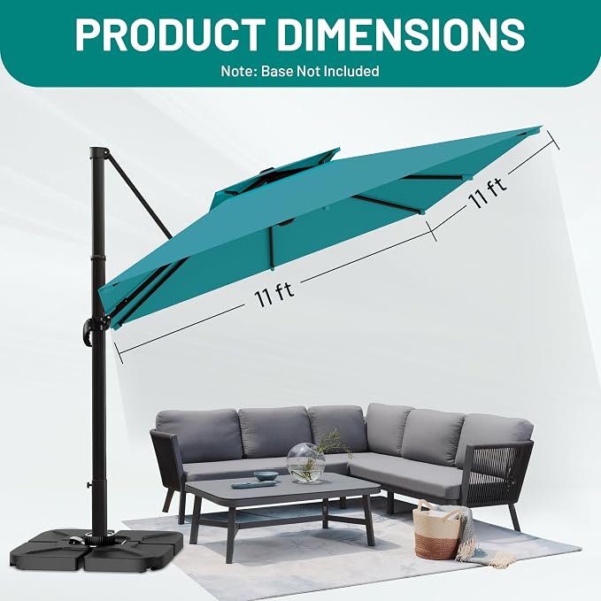 11×11 FT Double-Top Cantilever Patio Umbrella, Lake Blue | Square Offset - Image 6