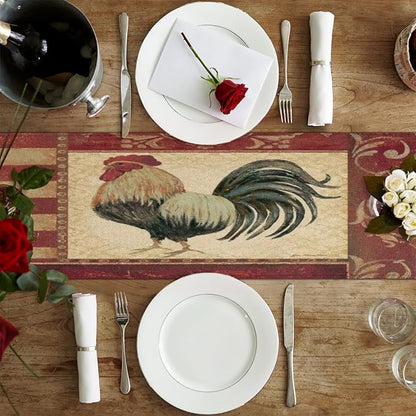 Vintage Watercolor Rooster Table Runner Kitchen Dining Table Runner 13*36in Table Center Decor for Indoor Outdoor Home Holiday Party