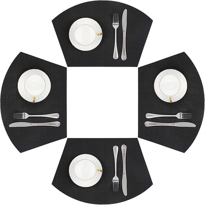 SHACOS Small Round Table Placemats Wedge Placemat Set of 4 Non Slip Heat Resistant Woven Vinyl Table Mats Wipe Clean Indoor Outdoor (4, Black)