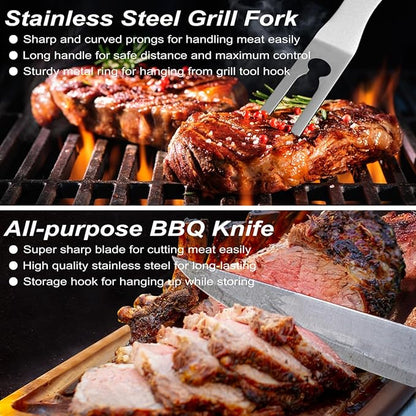 POLIGO 26PCS BBQ Accessories for Outdoor Grill Utensils Set Stainless Steel BBQ Tools Grilling Tools Set for Birthday Fathers Day Dads Presents, Barbecue Accessories Ideal Grilling Gifts for Men Women