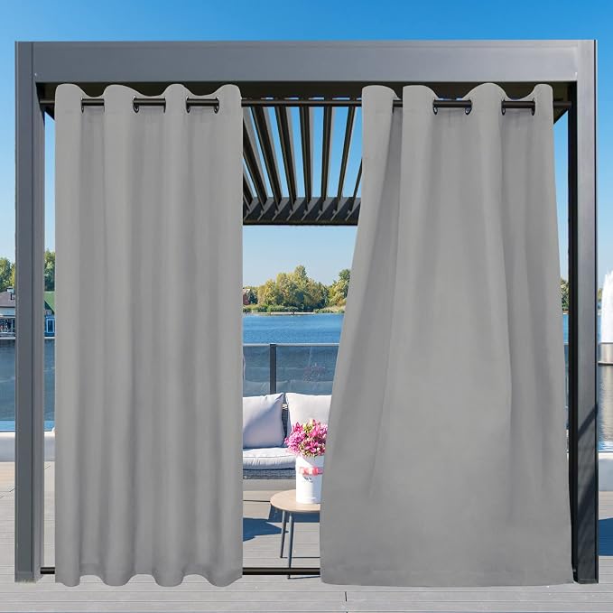 Easy-Going Outdoor Curtains for Patio 2 Panels, 54x84 inch, Light Grey | - Image 3