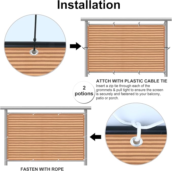Eden's Decor Balcony Privacy Screen Brown/Khaki 3'x 49' Cover Mesh Windscreen Weather-Resistant UV Protection for Backyard Deck, Patio, Balcony, Pool, Porch, Fence, Railing, Gardening