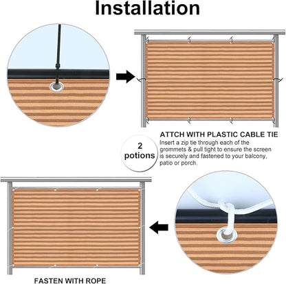 Eden's Decor Balcony Privacy Screen Brown/Khaki 2'6"x 46' Cover Mesh Windscreen Weather-Resistant UV Protection for Backyard Deck, Patio, Balcony, Pool, Porch, Fence, Railing, Gardening