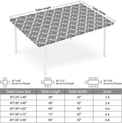 Rectangle Table Cloth Cover Waterproof Elastic Fitted Polyester Fitted Tablecloths for 6 Foot Tables for Indoor,Picnic, Camping, Outdoor （60" x 30"，Flower Geometry）