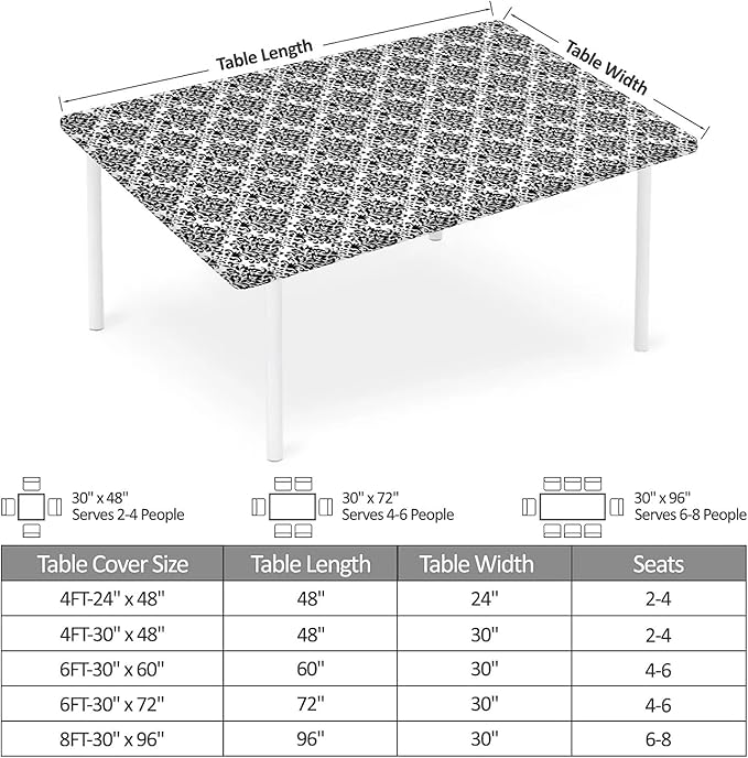 Rectangle Table Cloth Cover Waterproof Elastic Fitted Polyester Fitted Tablecloths for 8 Foot Tables for Indoor,Picnic, Camping, Outdoor （96" x 30"，Flower Geometry）
