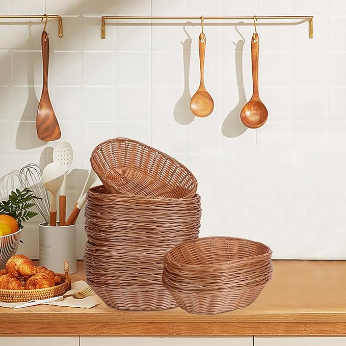 26 Pack 9 Inches Oval Wicker Bread Basket, Woven Serving Baskets, Woven Food Storage Basket for Table, Restaurants, kitchen, Party (9.06 x 5.91 x 2.56 Inch)