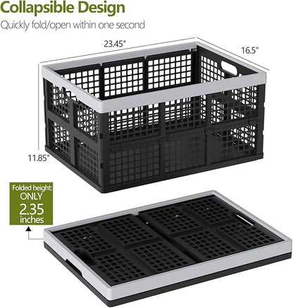 4 Pack Collapsible Plastic Storage Crates, Utility Folding Milk Crates, Folding Basket, 66 L