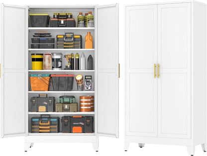 GAIOUS 79'' Tall Metal Garage Storage Cabinet, Home Office Cabinet White | Home by GAIOUS