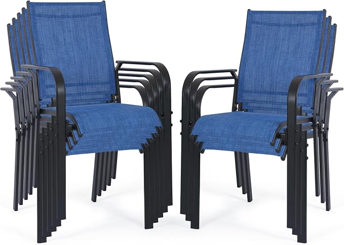 Patio Chairs Set of 8, Stackable Outdoor Dining Chairs, All Weather Breathable by WENTUM