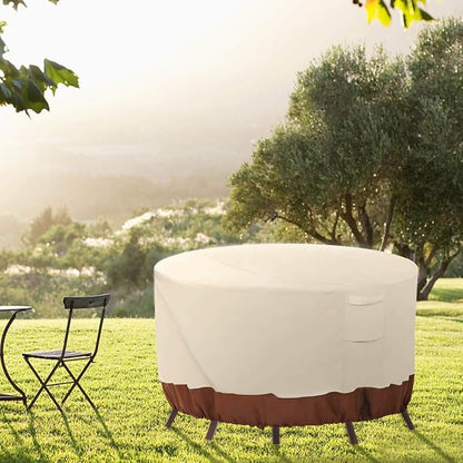 Vailge Round Patio Furniture Covers, 100% Waterproof Outdoor Table Chair Set Covers, Anti-Fading Cover for Outdoor Furniture Set, UV Resistant (Beige&brown, 84"DIAx28"H)