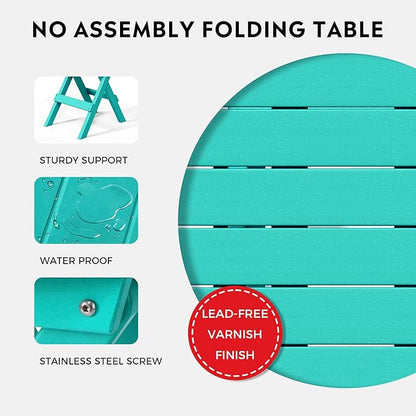 Costaelm Paradise 3-Piece Outdoor HDPE Folding Patio Bistro Table and Chairs, Turquoise