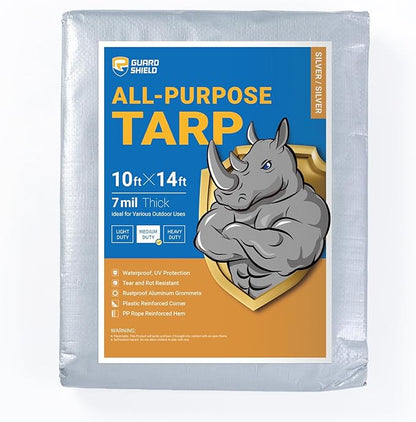 GUARD SHIELD Silver Tarp Waterproof 10x14 Feet Medium Duty All Purpose Poly Tarps Cover 7mil