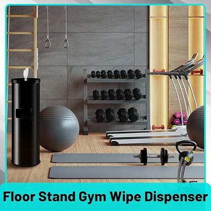 Zonon Stainless Steel Floor Stand Wipe Dispenser with High Capacity Built-in Trash Can Fits Wipes on Rolls 36" Weighted Floor Stand Wet Wipes Holder for Gym School Office Home Commercial (Black)