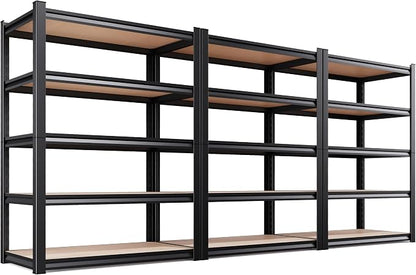3-Pack 71.2"H Storage Shelves, 5 Tier Adjustable Wood Garage Shelving, Utility by KORVENA