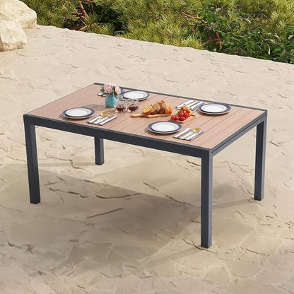 Soleil Jardin Aluminum Patio Extendable Dining Table, 63" - 105", Adjustable Indoor Outdoor Furniture Rectangle Table w/Thermal Transfer Wood Grain Tabletop for 6-10 Person Porch Deck Garden, Black