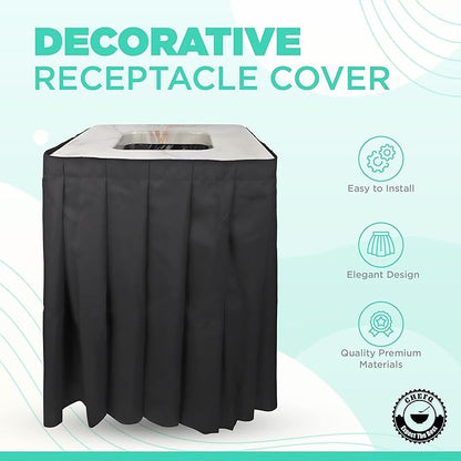 Marble Design Square Garbage Can Cover - Solid Pleated Skirt Topper for 32-35 Gallon Indoor Garbage Cans Trash Bins, Waste Container Without Wheels - Ideal for Birthday Party, Events, Residential Use (Marble Top Navy Skirt)