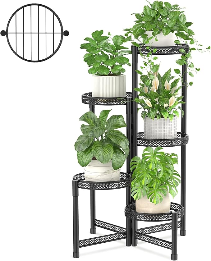 iDavosic.ly Plant Stand Indoor Outdoor, 5 Tier Iron Corner Shelf, Folding Multi by iDavosicly